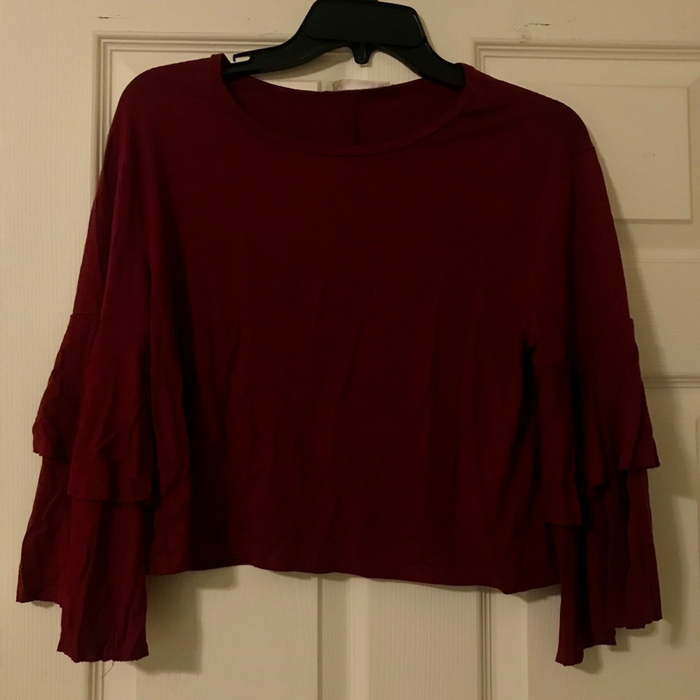 Maroon crop top with bell sleeves